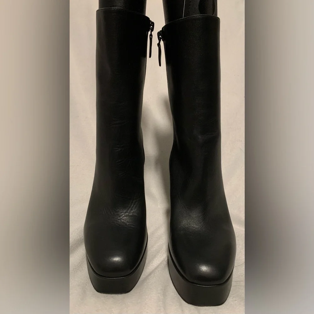NEW Stuart Weitzman Party Zip Platform Ankle Boots Black Size 10B Block Heel